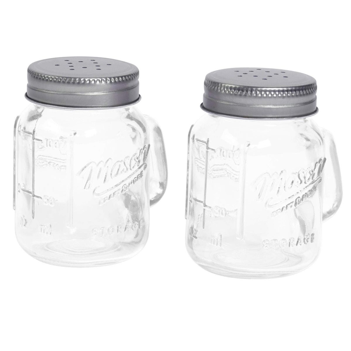 Mason Craft and More mason jar salt pepper shaker front view shows durable glass.