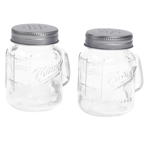 Mason Craft and More mason jar salt pepper shaker front view shows durable glass.