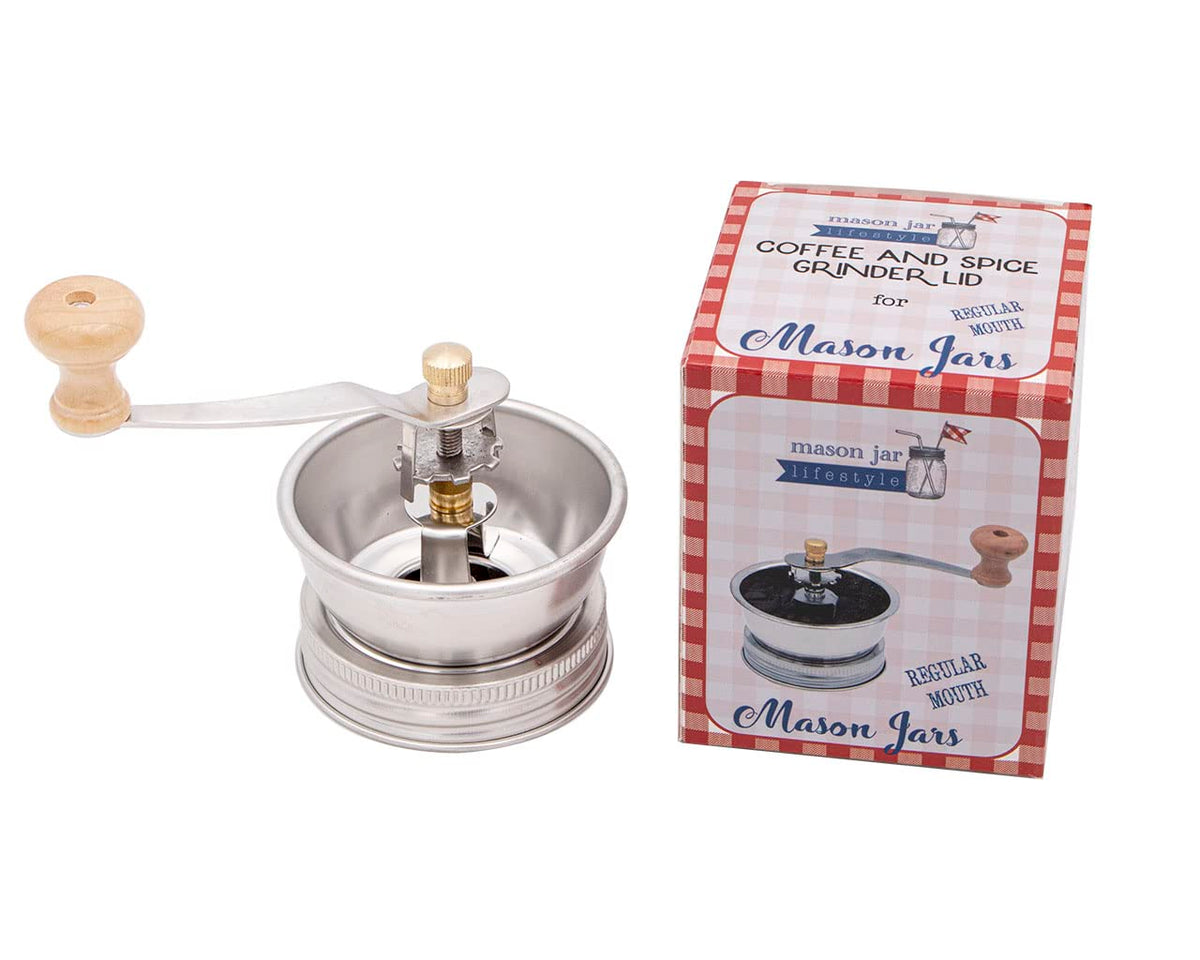 Mason Jar Lifestyle grinder lid on a regular-mouth jar for fresh coffee