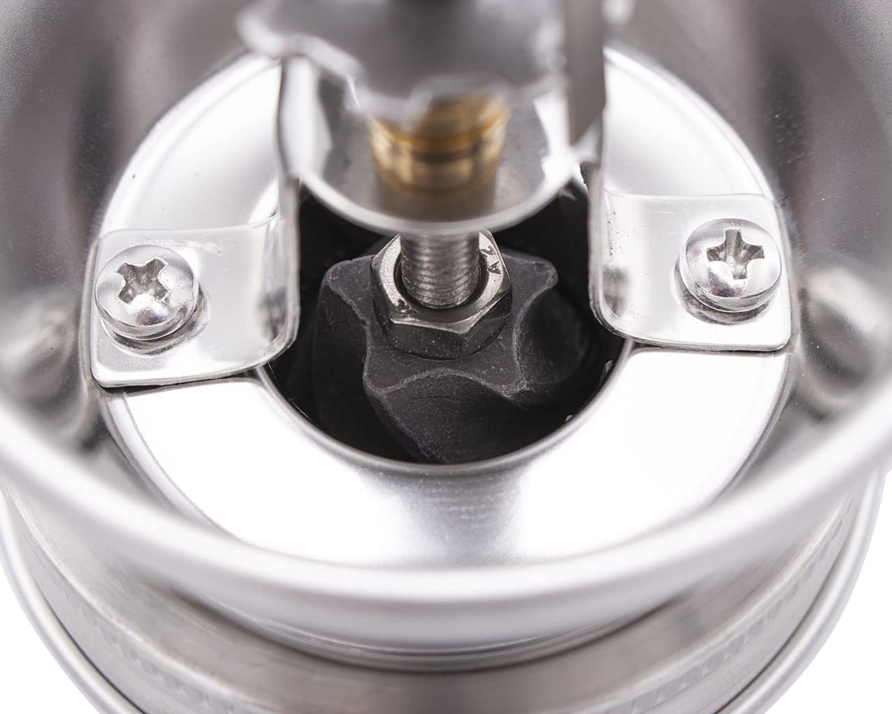 Grinder directs grounds directly into the jar