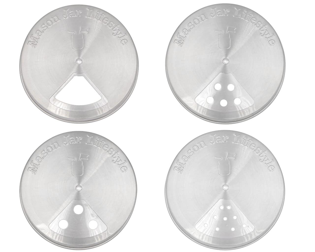 Mason Jar Lifestyle spice lids for wide-mouth jars with shaker and pour control.
