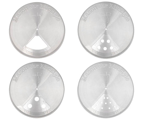 Mason Jar Lifestyle spice lids for wide-mouth jars with shaker and pour control.