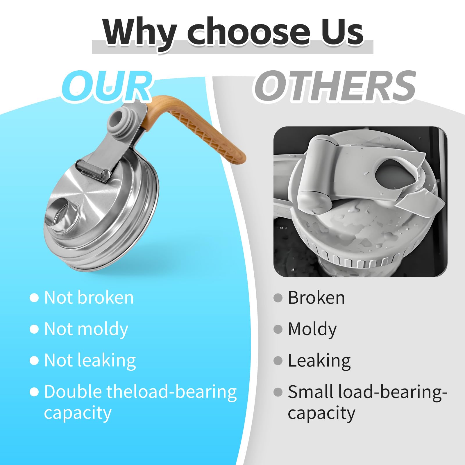 Mason jar lid fits 86mm jars and resists leaks during transport.