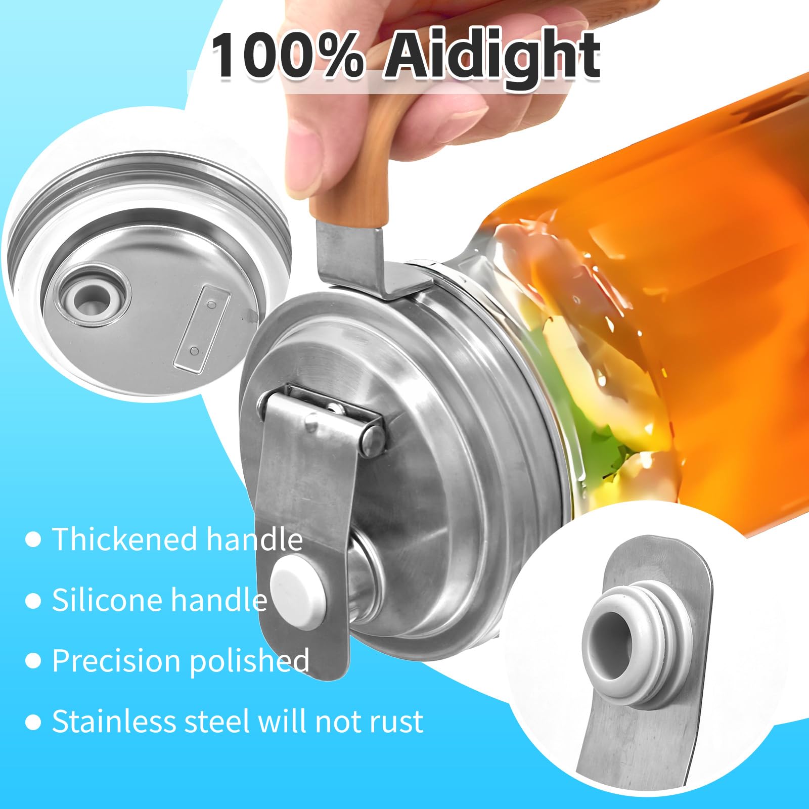 Mason Jar Pour Spout Lid offers sturdy handle for comfortable pouring.