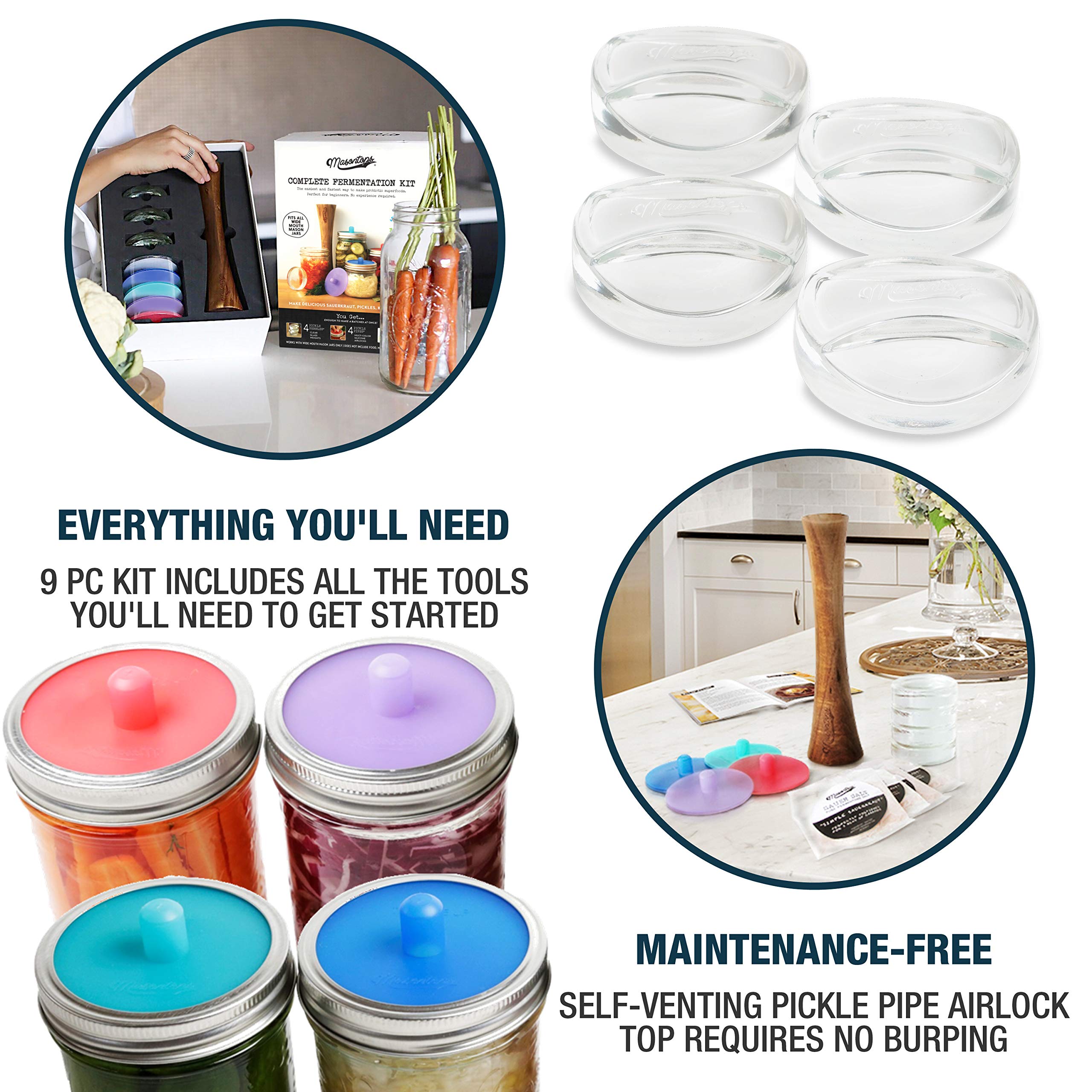 Masontops acacia pickle packer helps press packed veggies for crisp, evenly fermented results