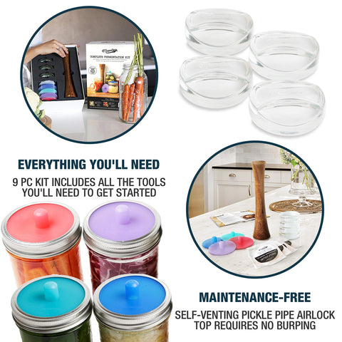 Masontops acacia pickle packer helps press packed veggies for crisp, evenly fermented results