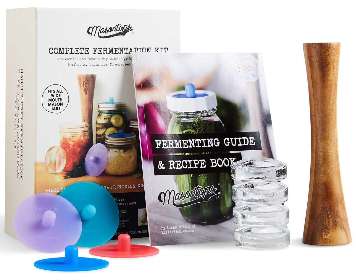 Masontops complete fermentation kit with lids and weights for easy probiotic vegetable fermentation