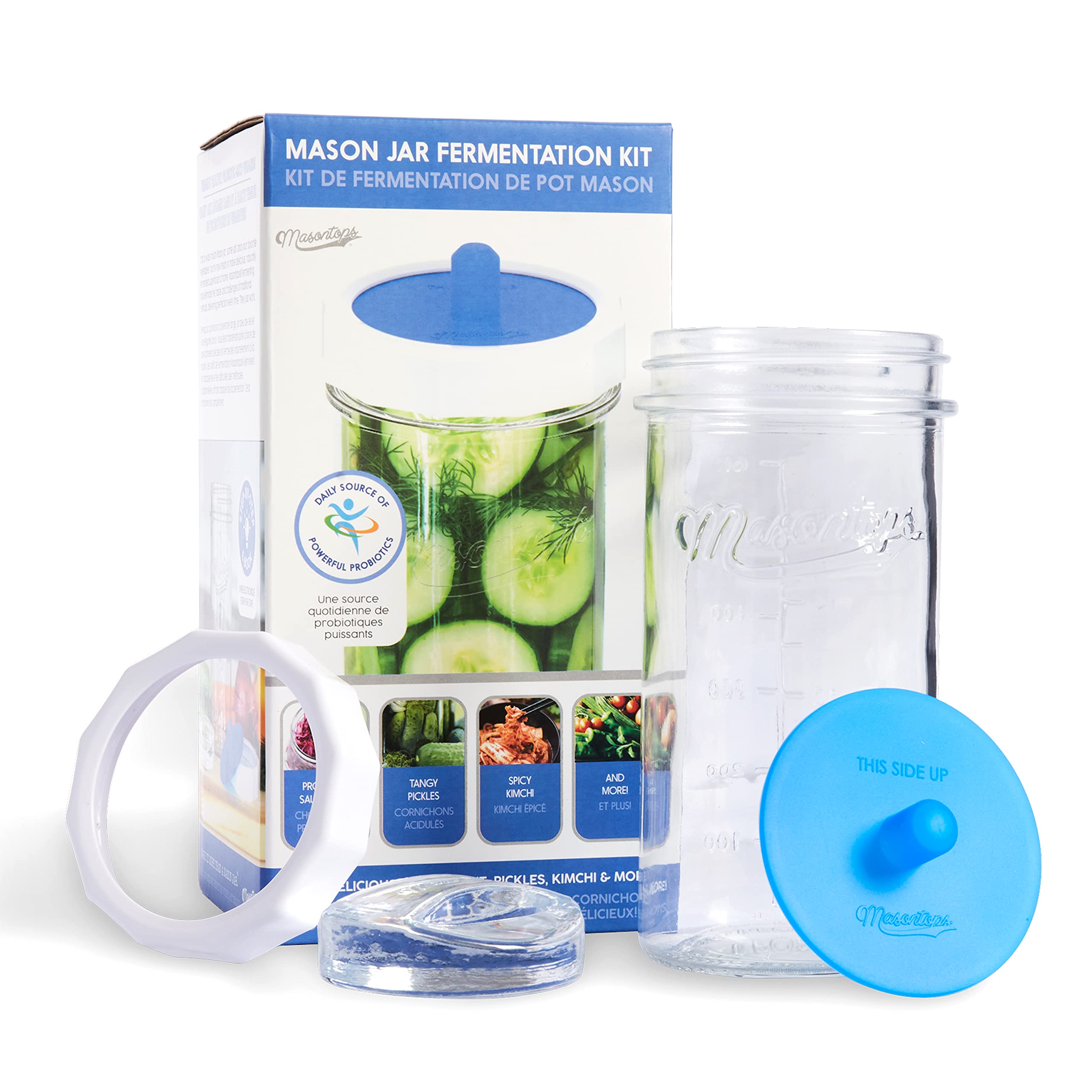 Masontops fermentation jar starter set showing a 24oz jar for easy home fermentation.