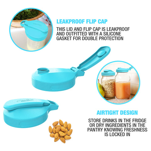 Masontops Multi Top airtight design stores smoothies and dressings without odors.