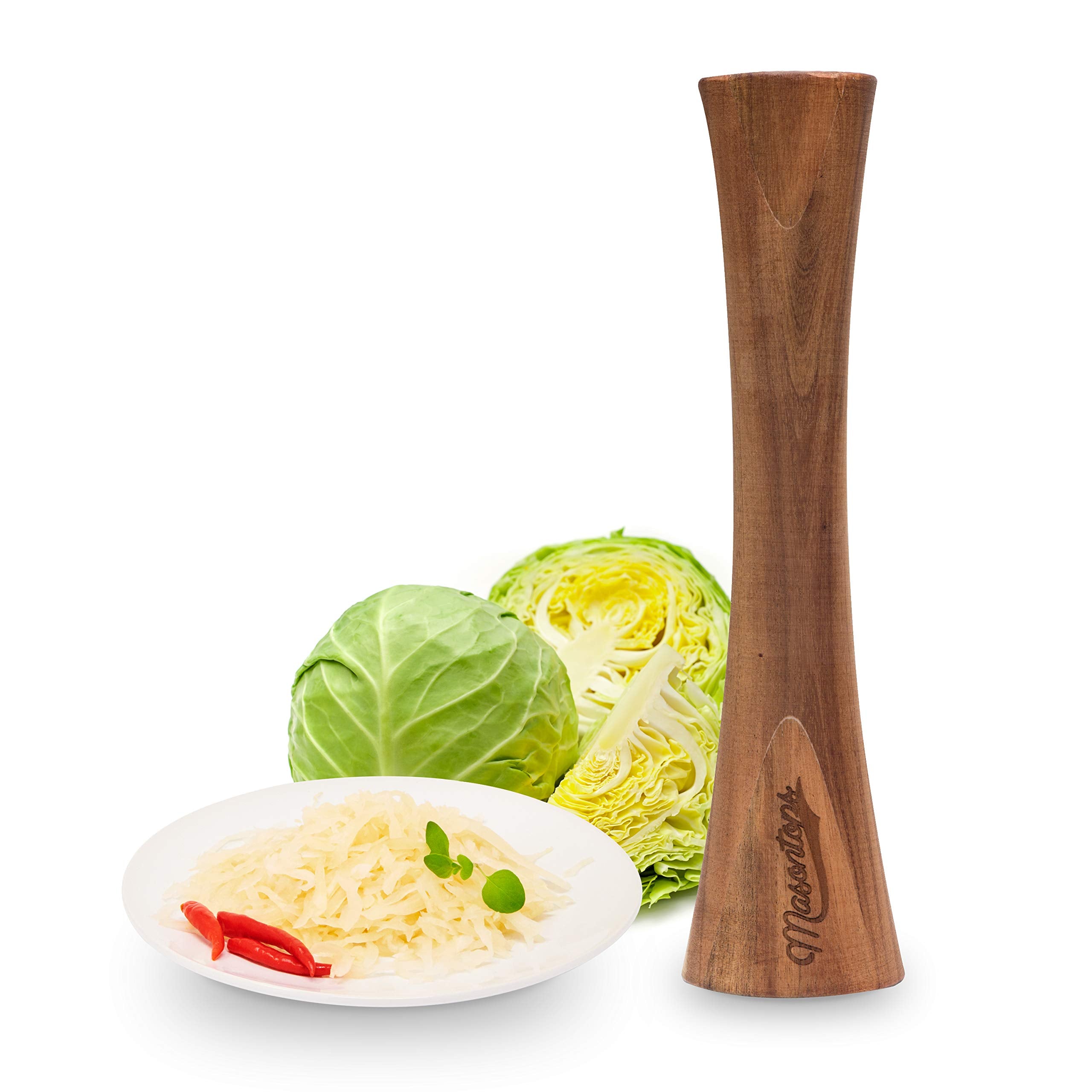 Masontops Pickle Packer in acacia wood for kraut prep