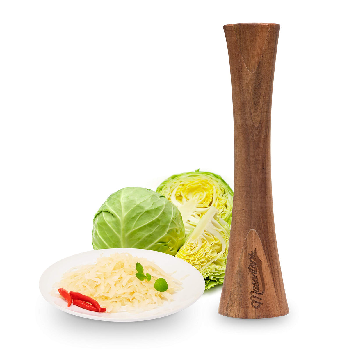 Masontops Pickle Packer in acacia wood for kraut prep