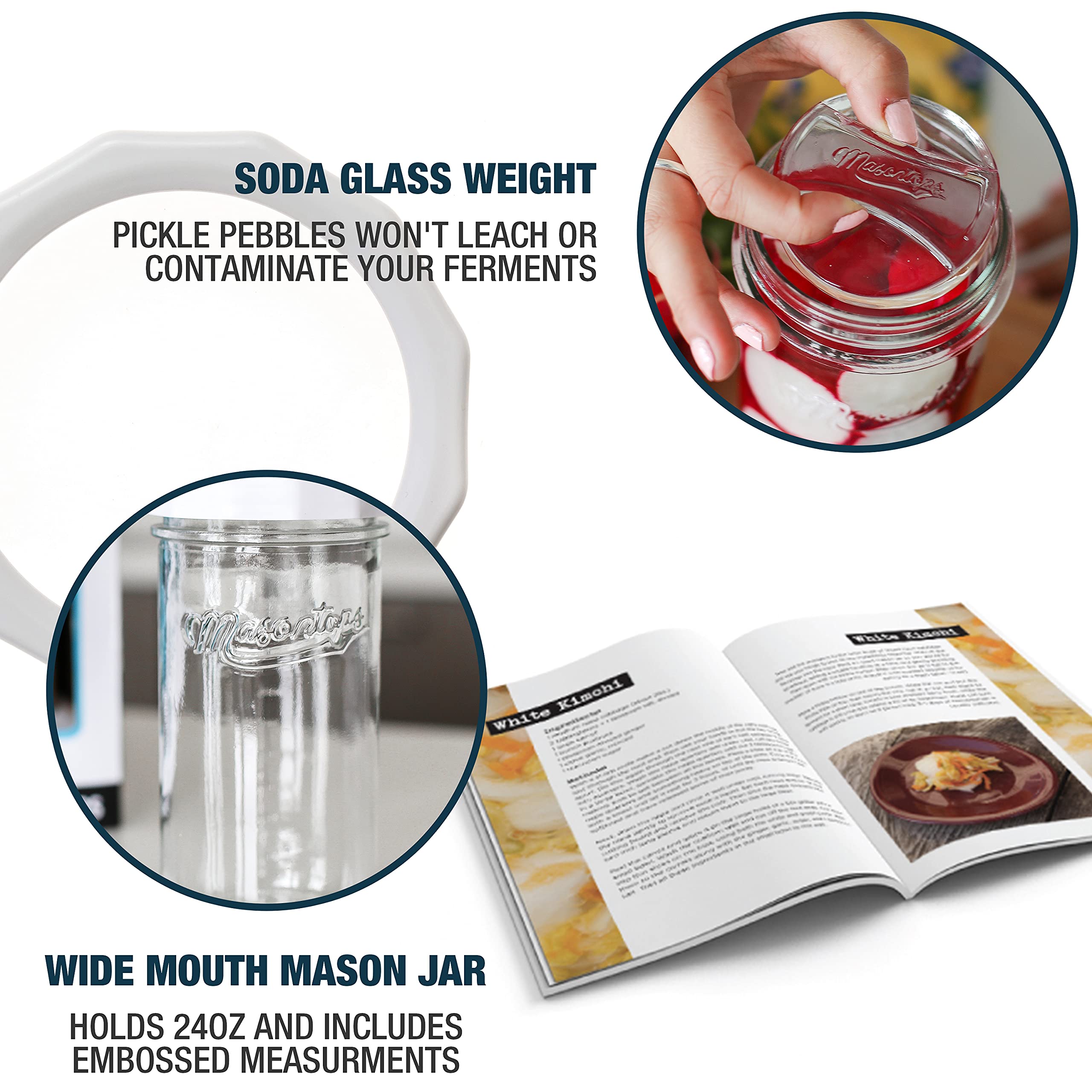 Masontops pickle pebble glass fermentation weight keeping vegetables submerged.