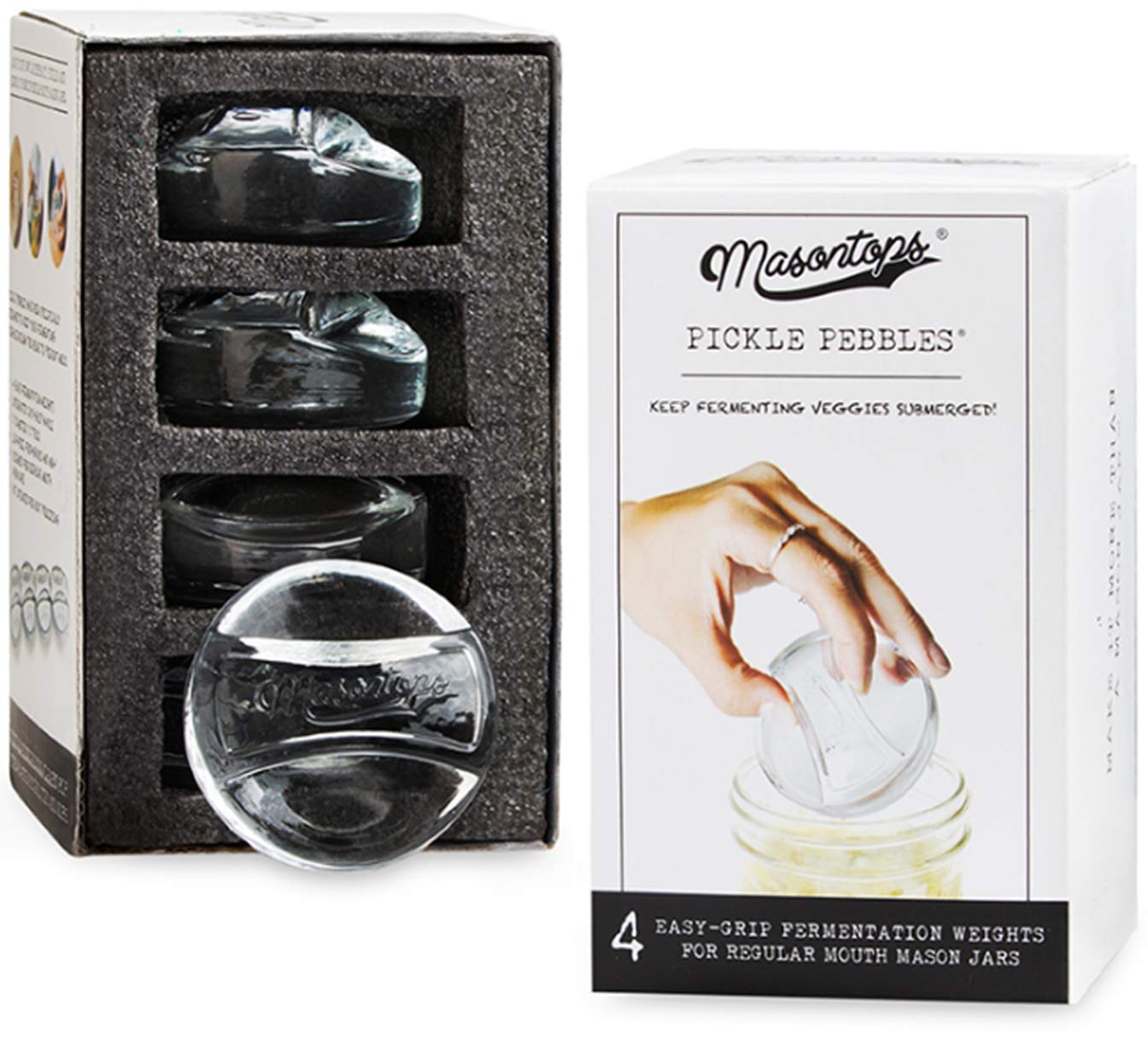 Masontops Pickle Pebble glass weight for wide-mouth jars keeps vegetables submerged in brine
