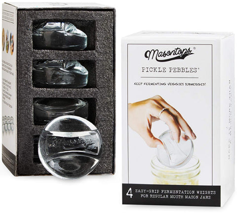 Masontops Pickle Pebble glass weight for wide-mouth jars keeps vegetables submerged in brine