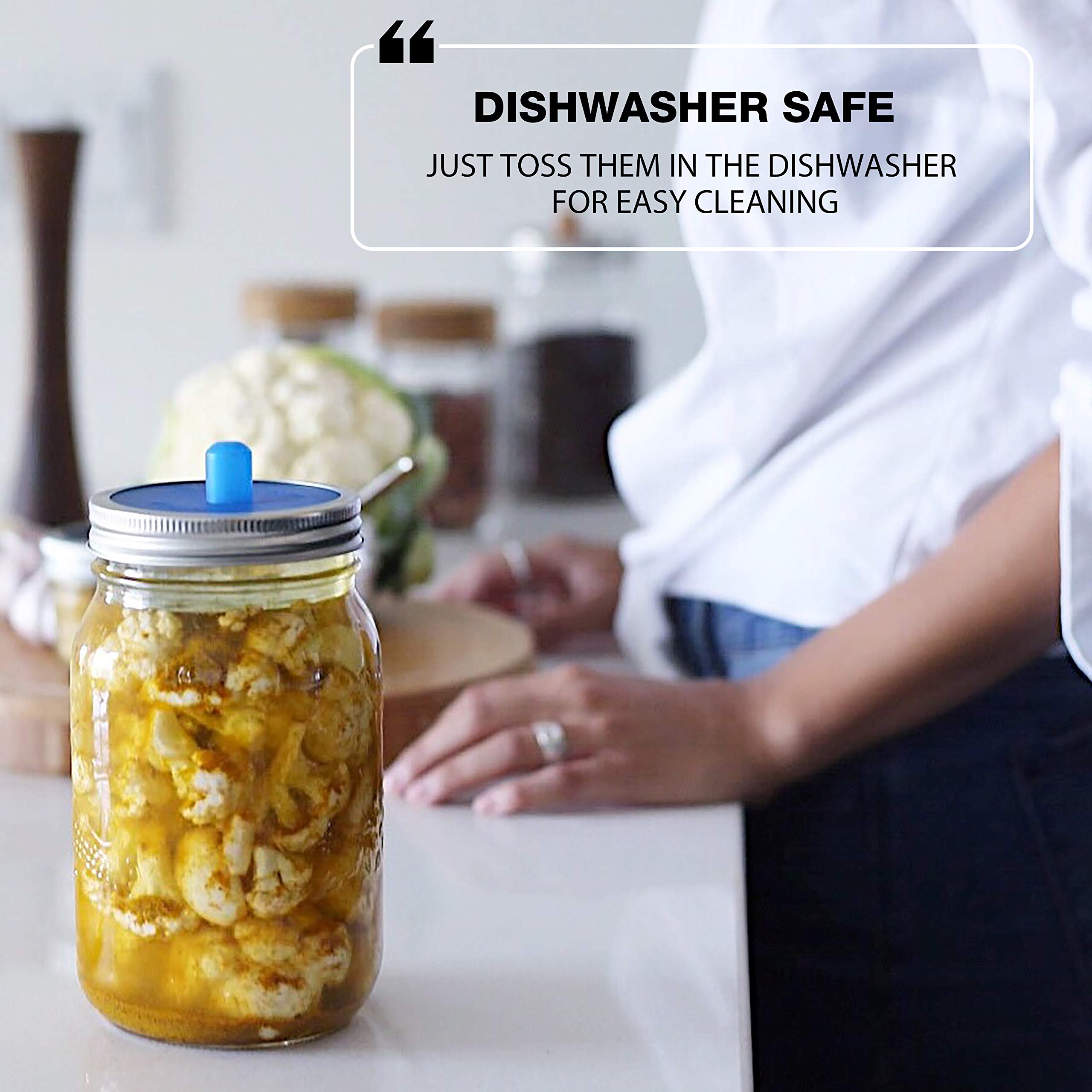 Masontops Pickle Pipes dishwasher-safe lid for convenient cleaning.