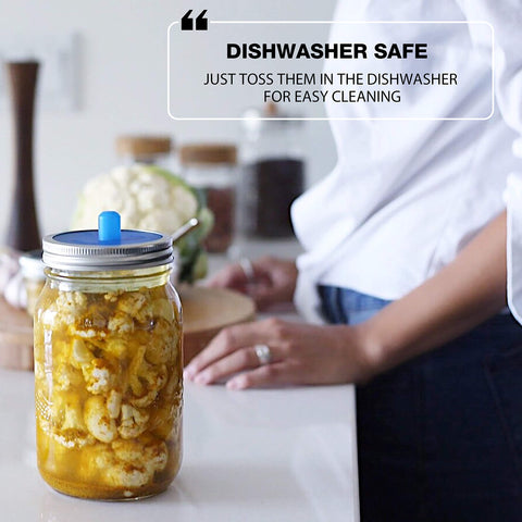 Masontops Pickle Pipes dishwasher-safe lid for convenient cleaning.