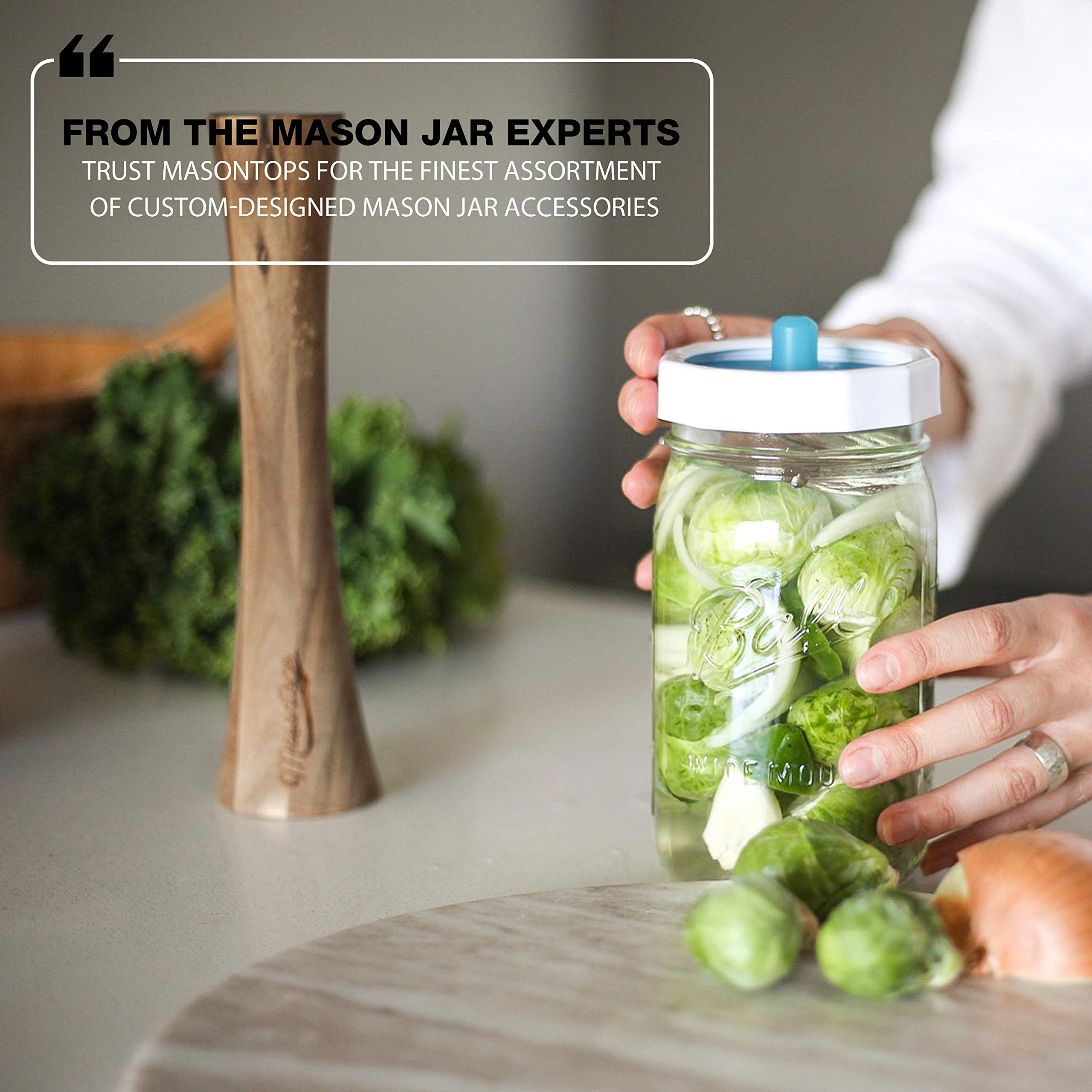 Masontops Pickle Pipes fits wide-mouth jars for sauerkraut and pickles.