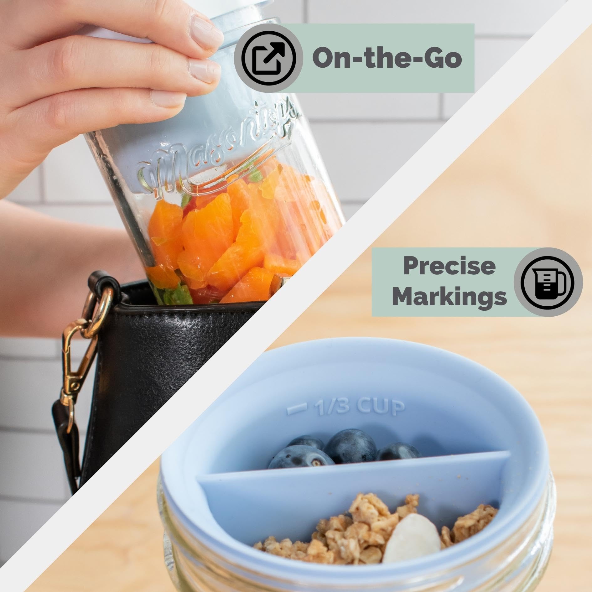 Masontops Snack Stack leak-proof design keeps contents secure.