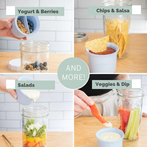 Masontops Snack Stack built-in cup measurements for easy portioning.