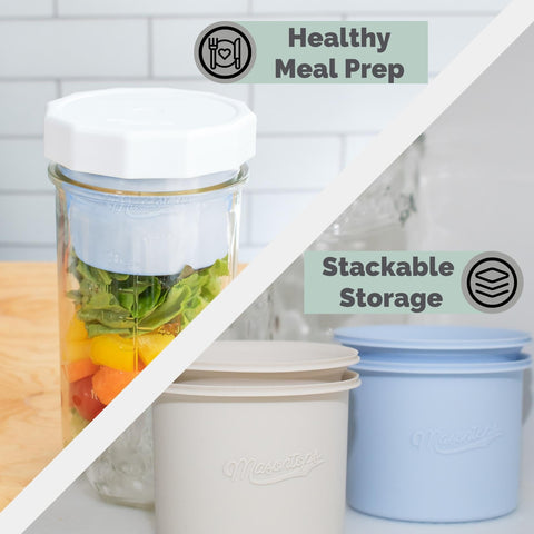 Masontops Snack Stack nestable cups saving kitchen storage space.