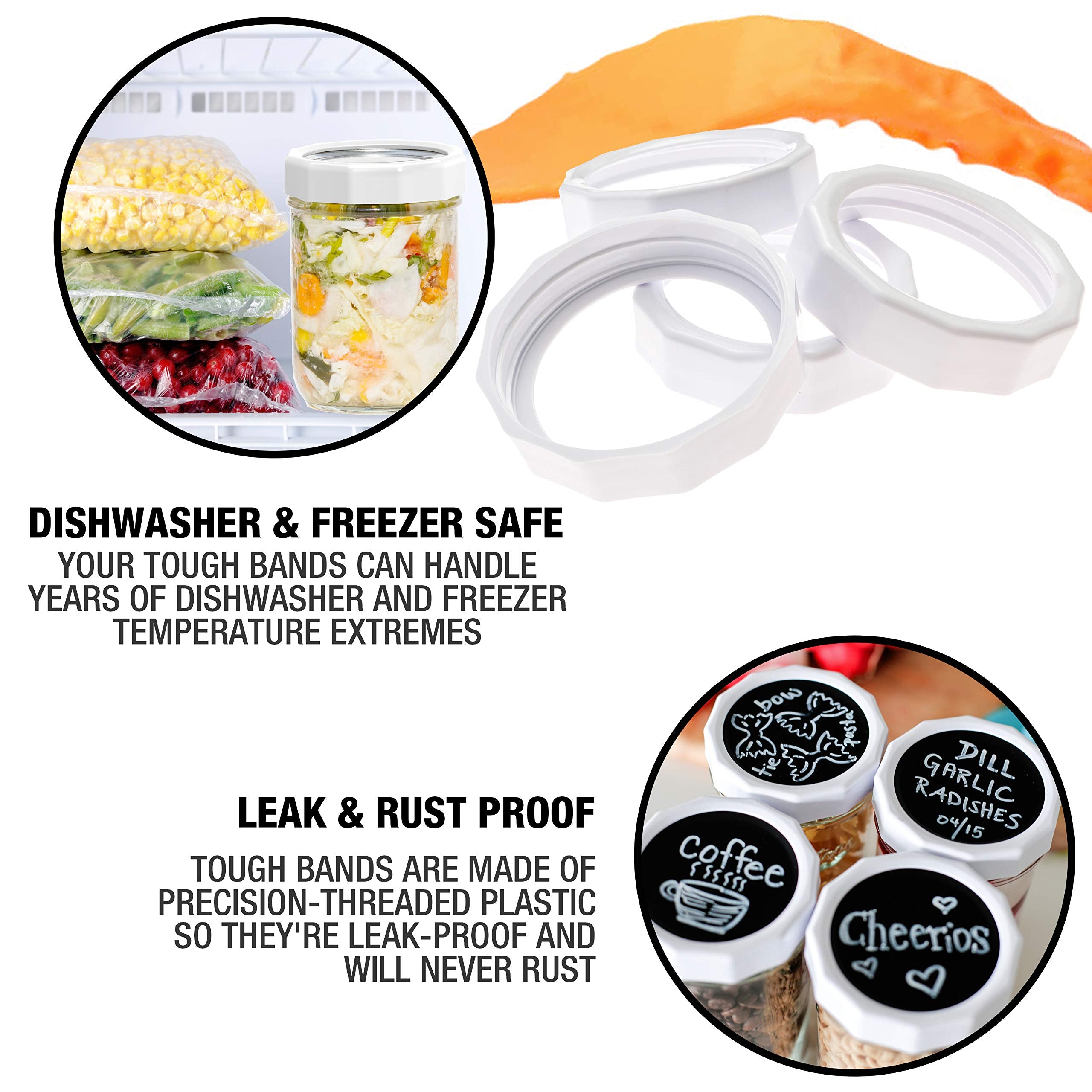 Masontops Tough Band in a dishwasher demonstrates safe, repeated washing without rust.