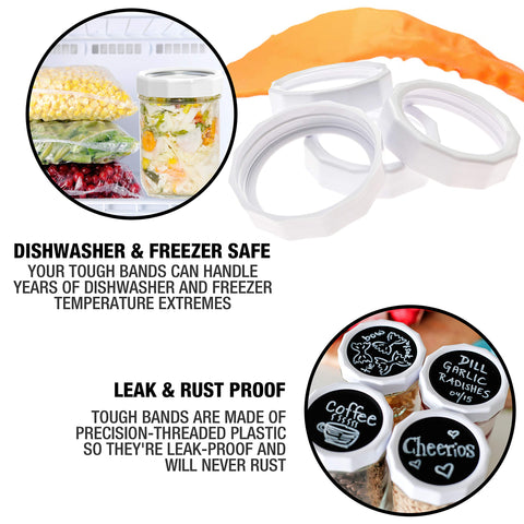 Masontops Tough Band in a dishwasher demonstrates safe, repeated washing without rust.