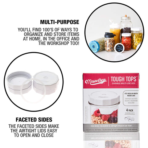 Masontops Tough Tops lid showcases airtight seal for liquid jars.