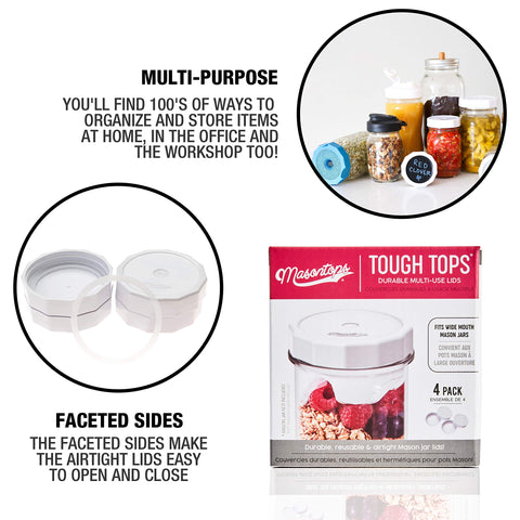 Masontops Tough Tops BPA-free plastic close-up for safe food use.