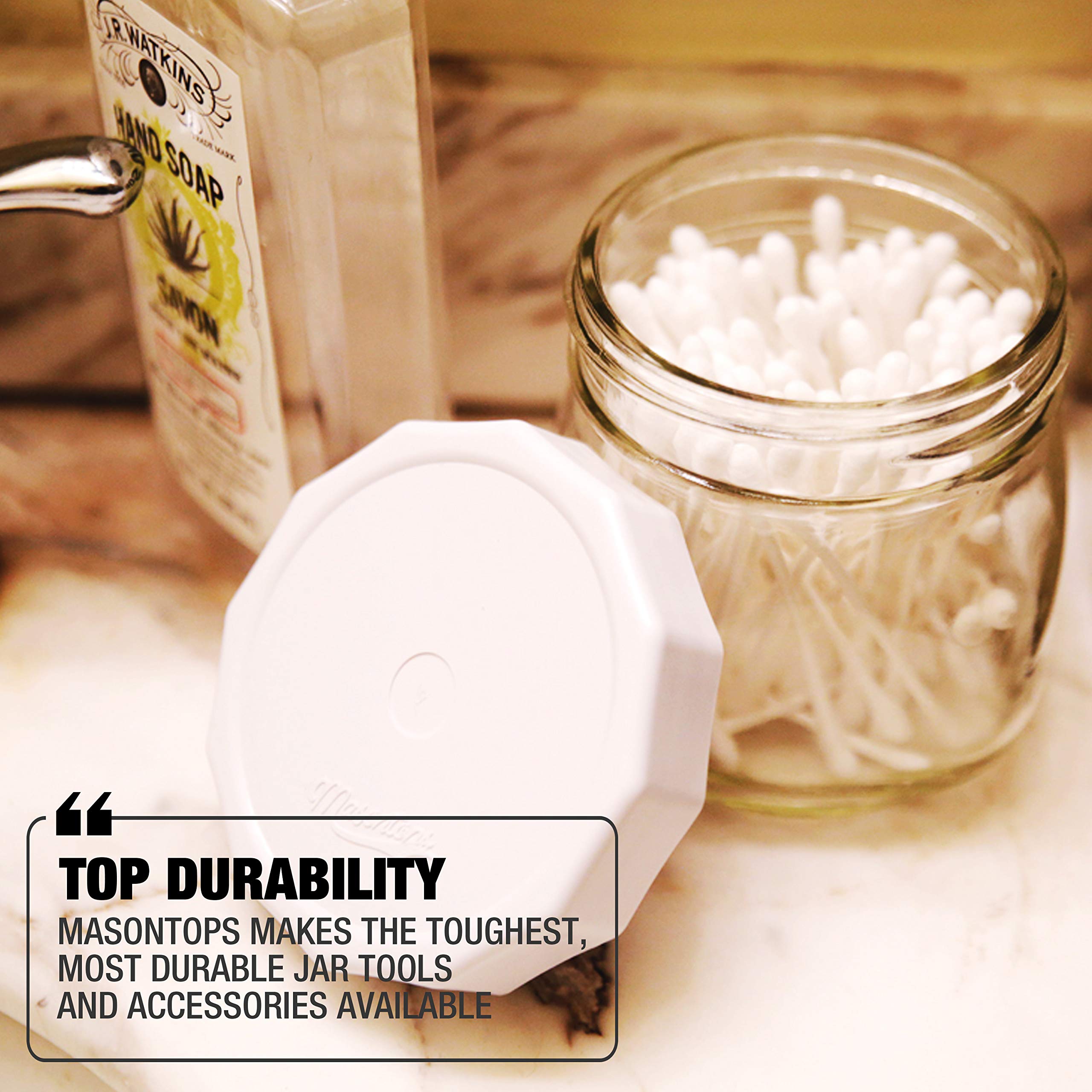 Masontops Tough Tops reusable dry-canning lid on jar.