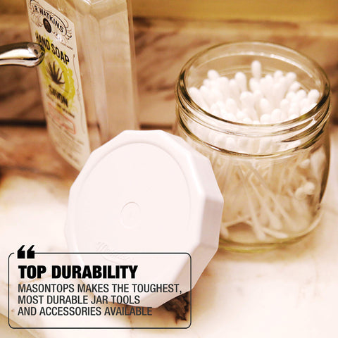 Masontops Tough Tops reusable dry-canning lid on jar.