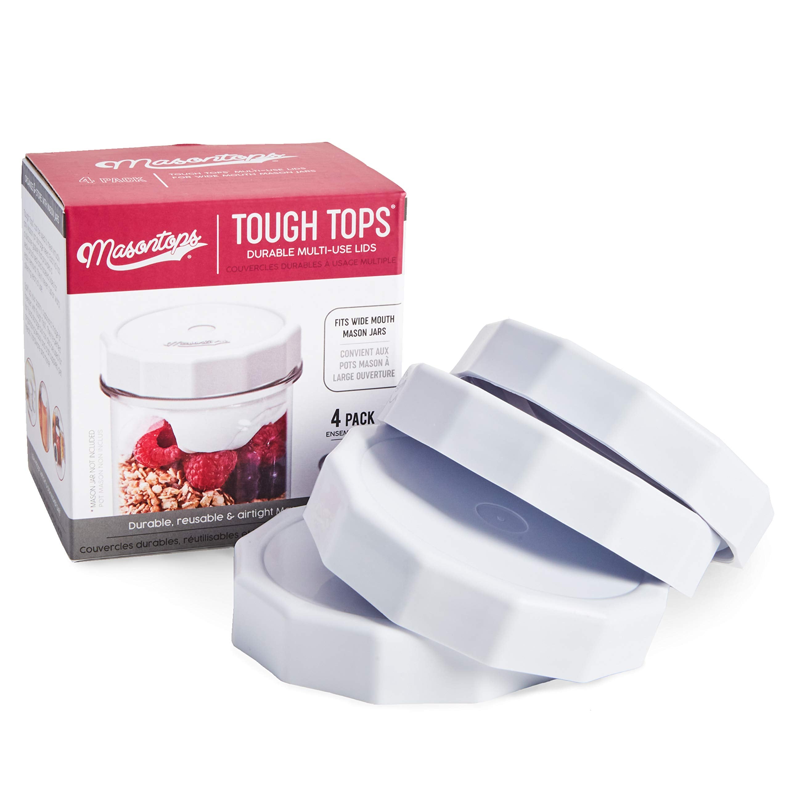 Masontops Tough Tops wide-mouth lid sealed on jar for mess-free storage.