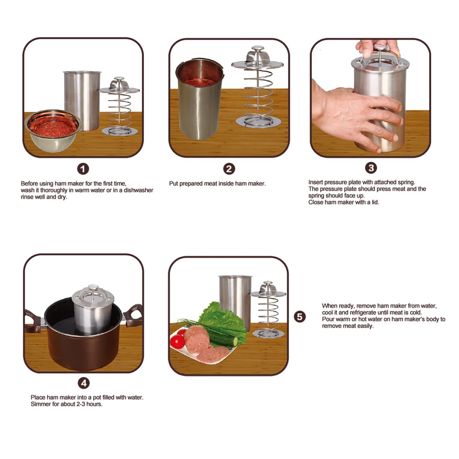 Master Feng ham-maker lid cover shown for neat, mess-free processing