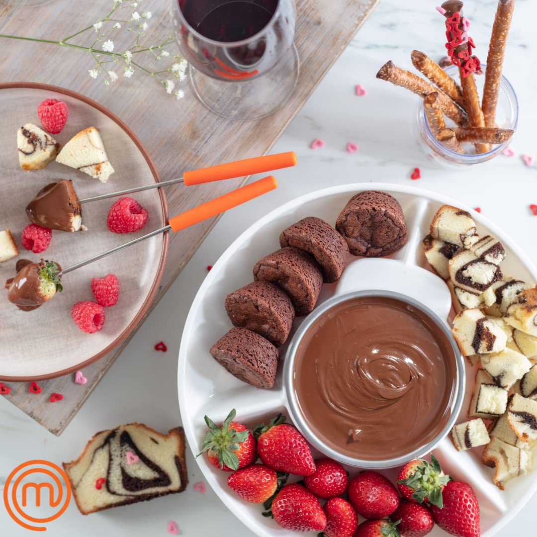 MasterChef cheese fondue with dipping items on a festive table