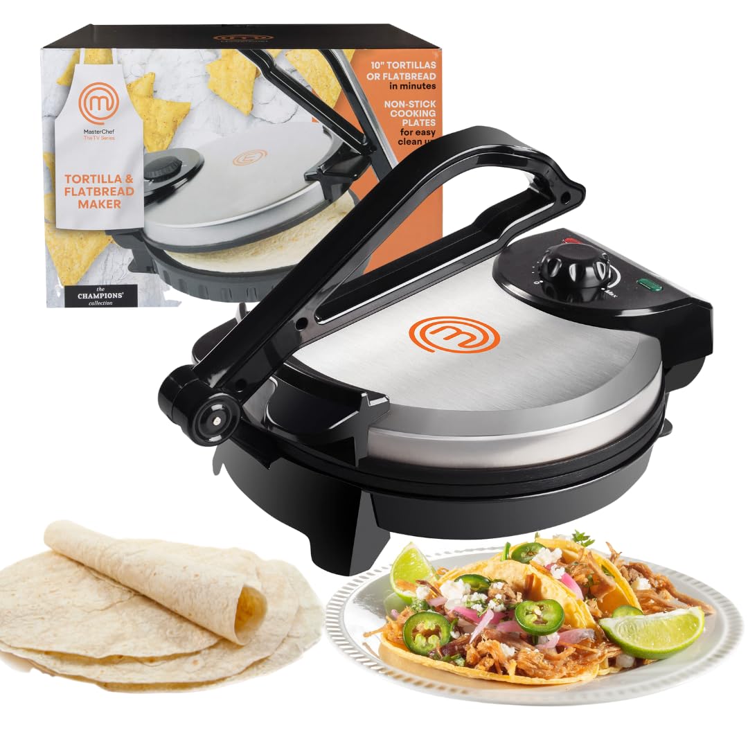 MasterChef electric tortilla maker top view for quick, evenly baked flatbreads
