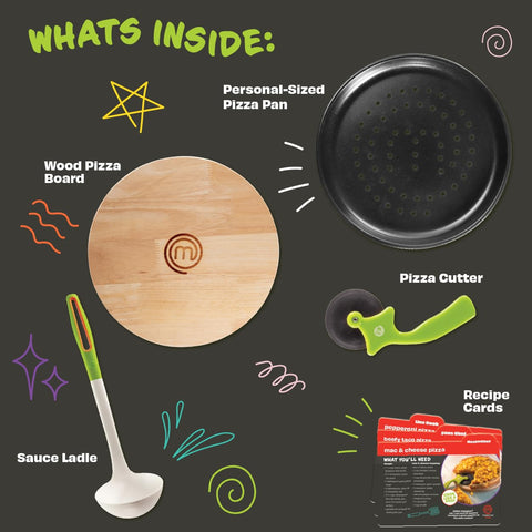 MasterChef Junior pizza set personal pizza pan perfect for small family pizzas.