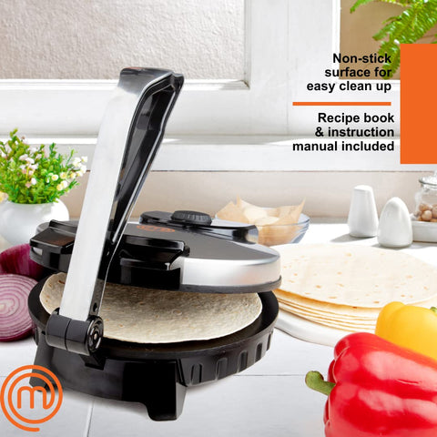 MasterChef tortilla maker temperature control dial closeup for adjustable browning
