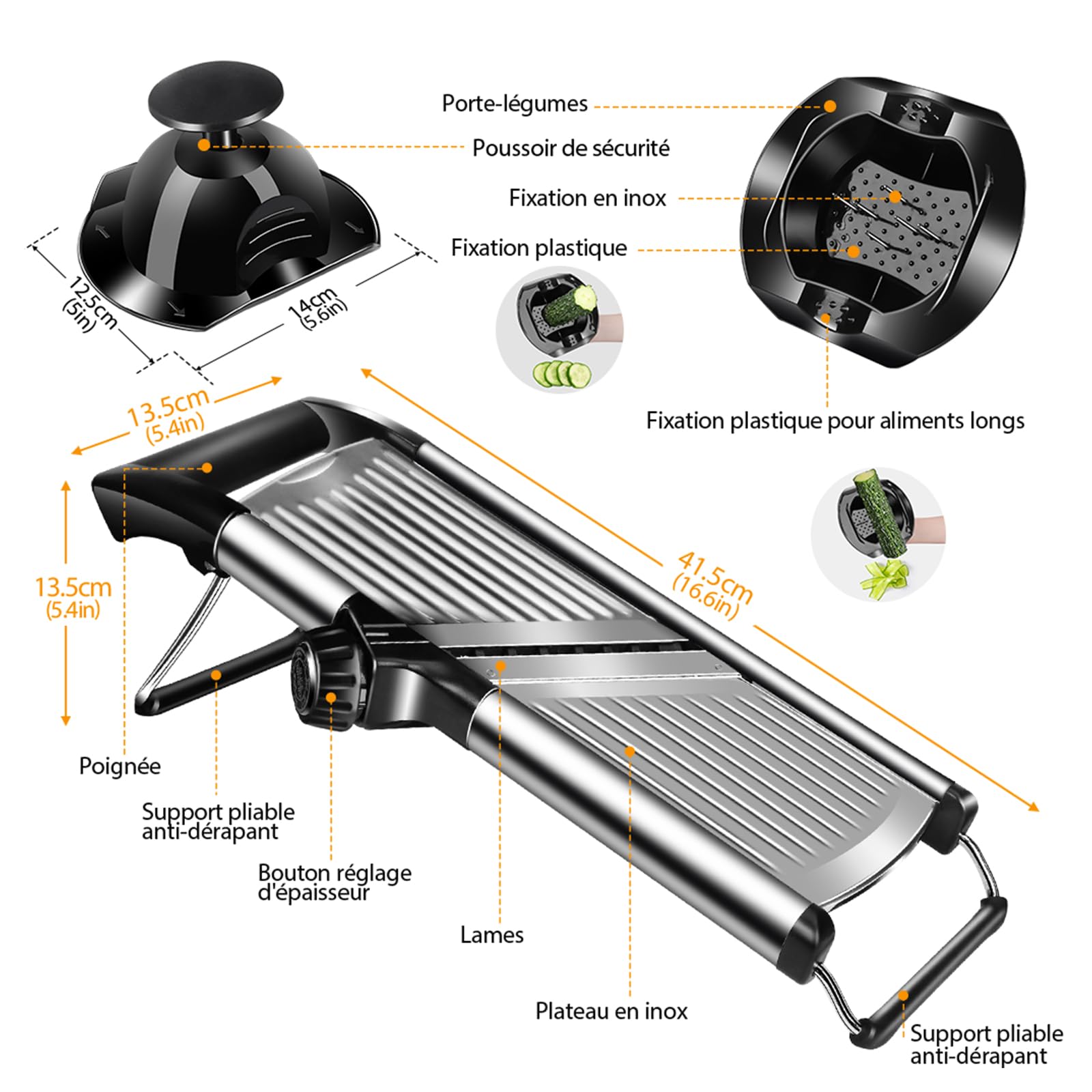 Mastertop mandoline slicer with five blades for versatile thickness and julienne options.