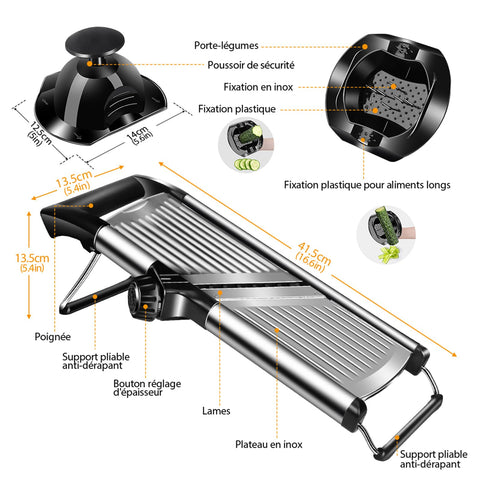 Mastertop mandoline slicer with five blades for versatile thickness and julienne options.