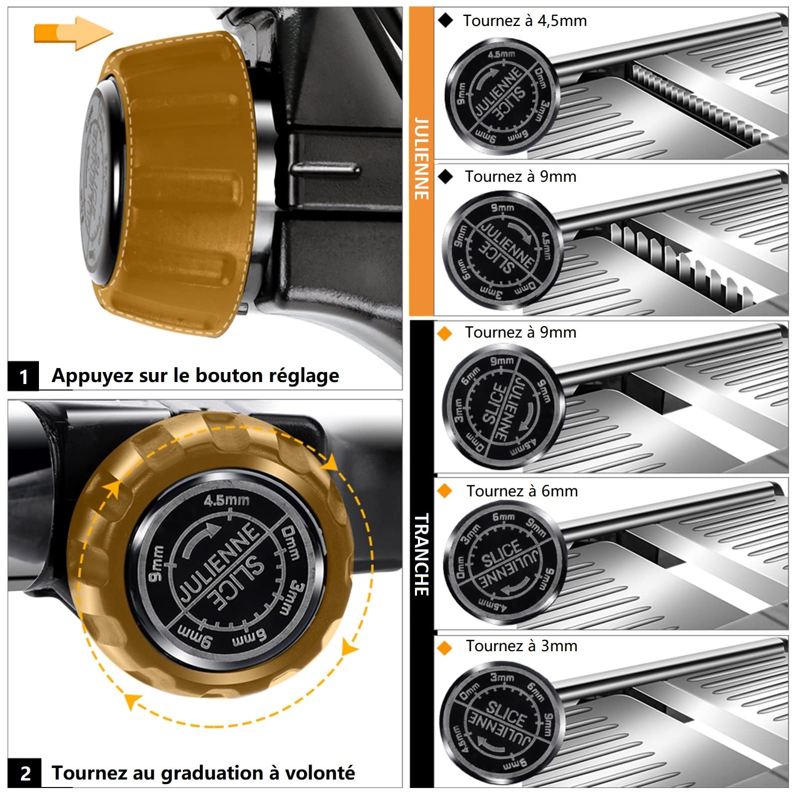 Mastertop slicer safety pusher and non-slip feet protect hands while slicing.
