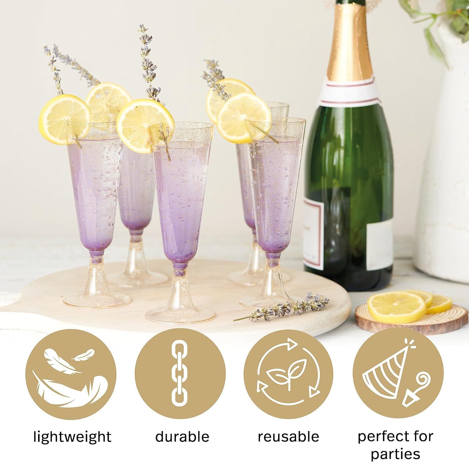 MATANA wedding-reception-ready flutes glitter-closeup adds elegance to ceremonies.