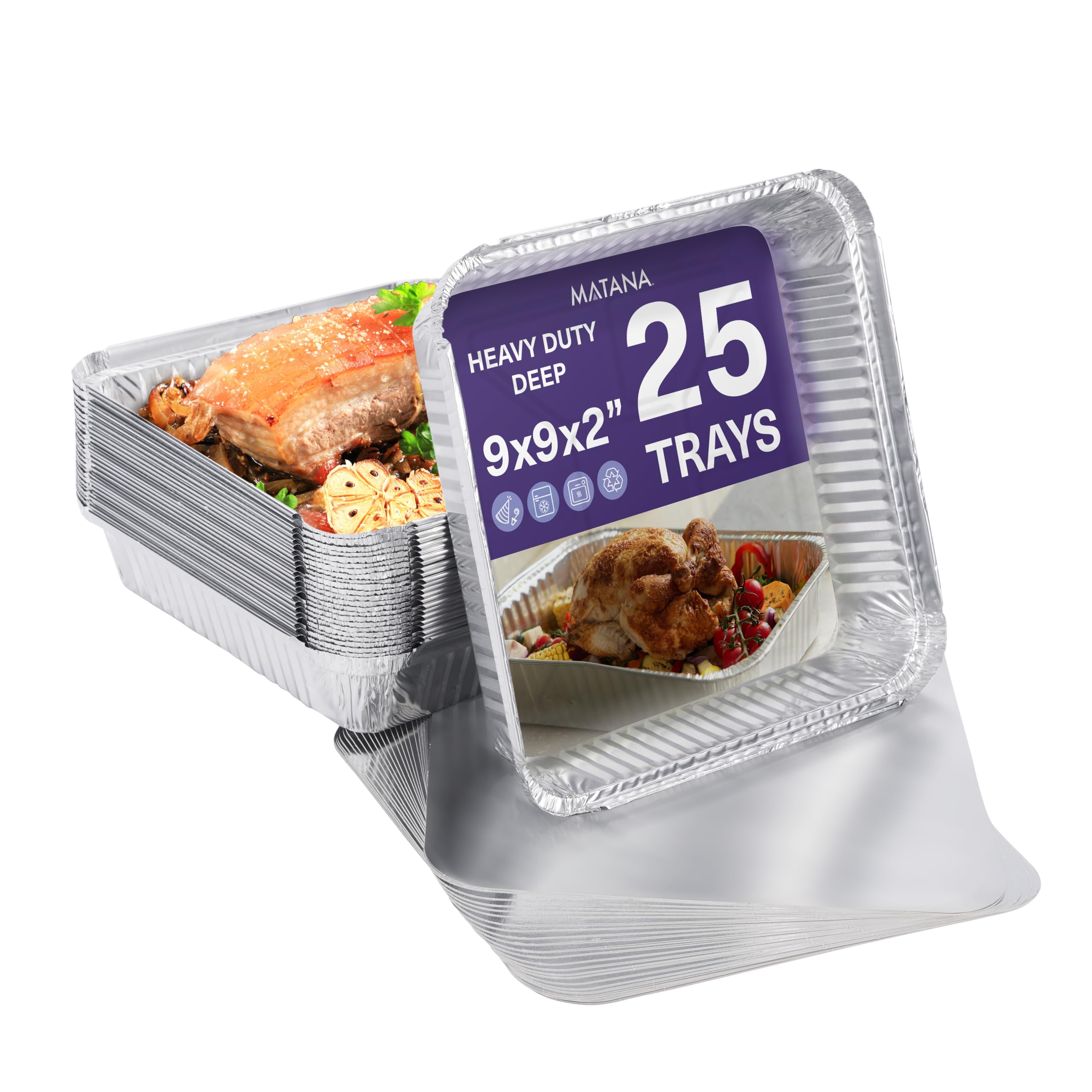 Matana 9x9 aluminum pan with lid on counter, ideal for baking and transport.