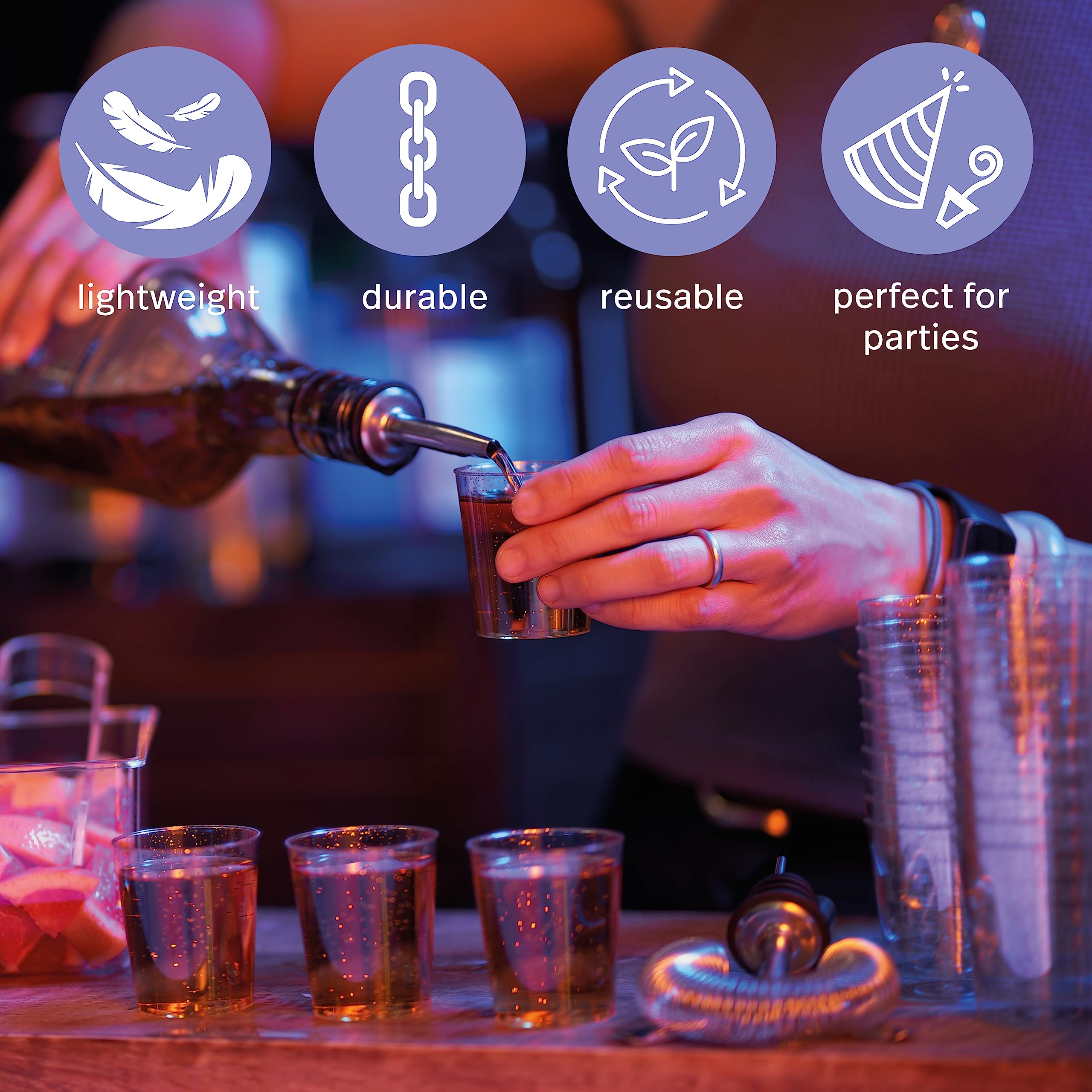 Matana glitter shot cups enhance dessert and cake-shot presentations with a festive shimmer.