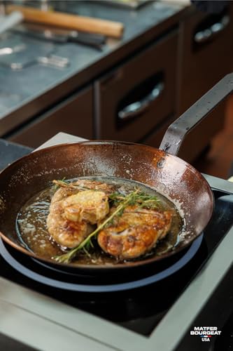 Matfer Bourgeat carbon steel pan during seasoning to develop nonstick layer