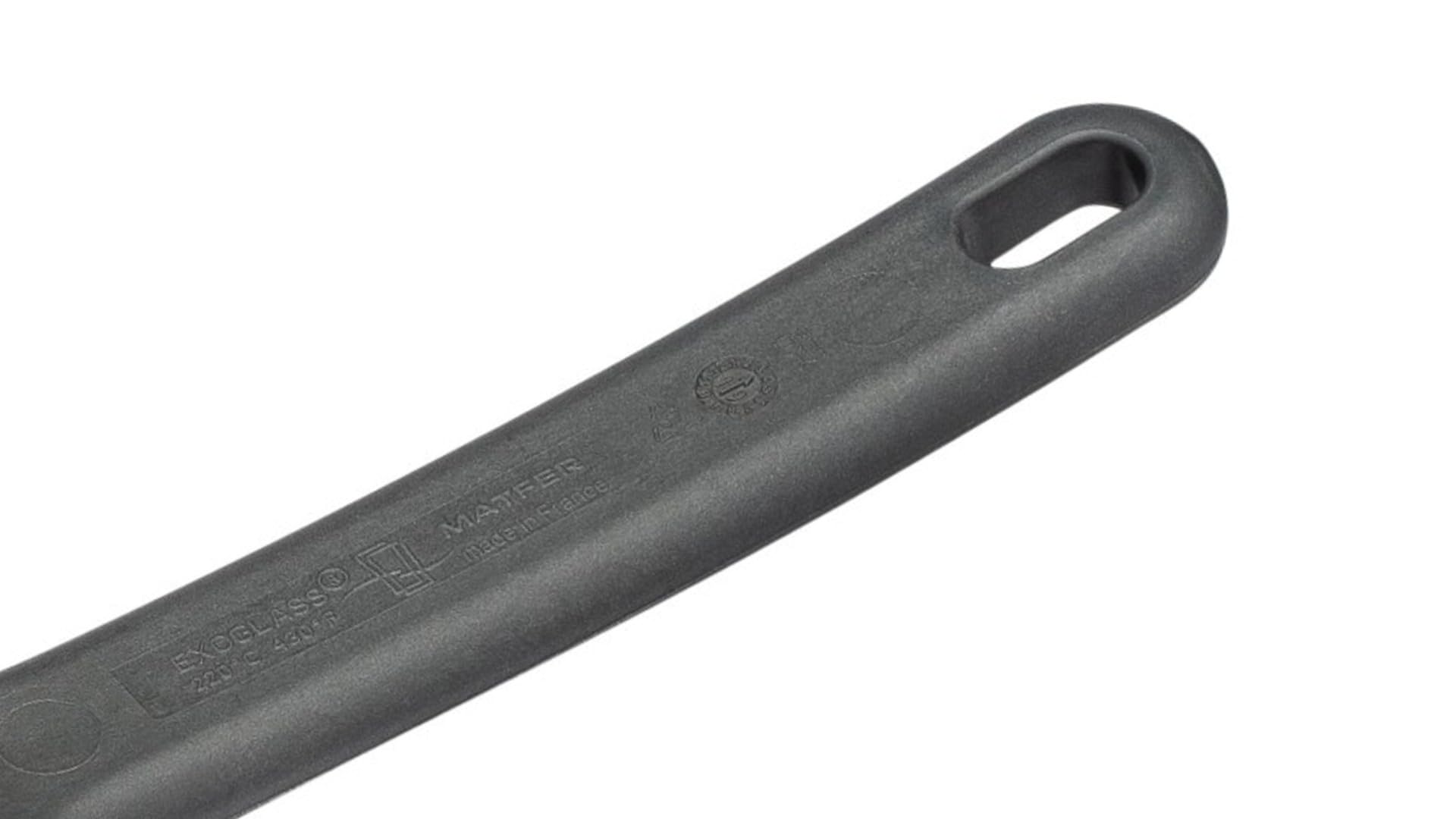 Matfer Exoglass slotted spatula resists warping at high heat.