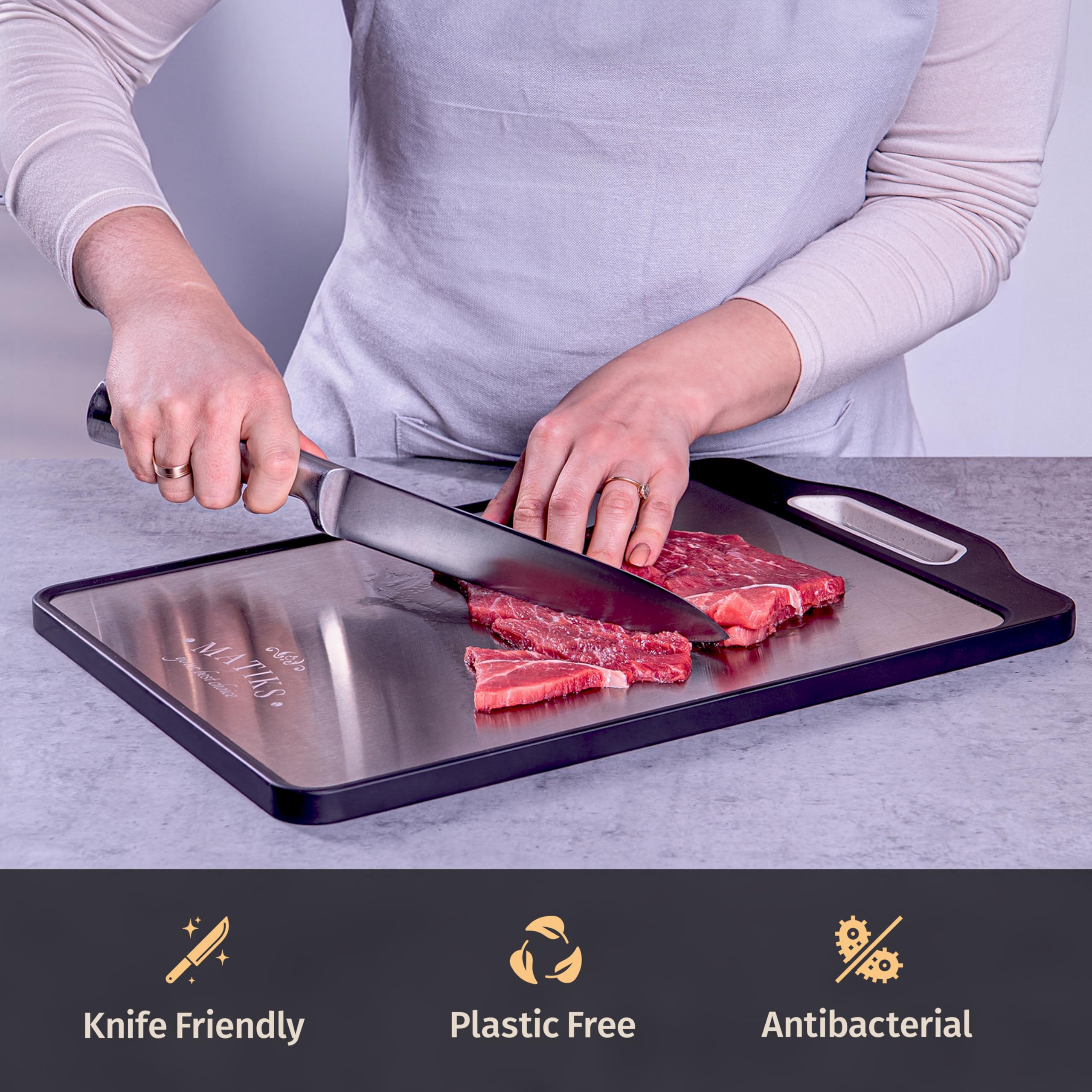 Matiks dishwasher-safe 316 stainless board for easy cleanup