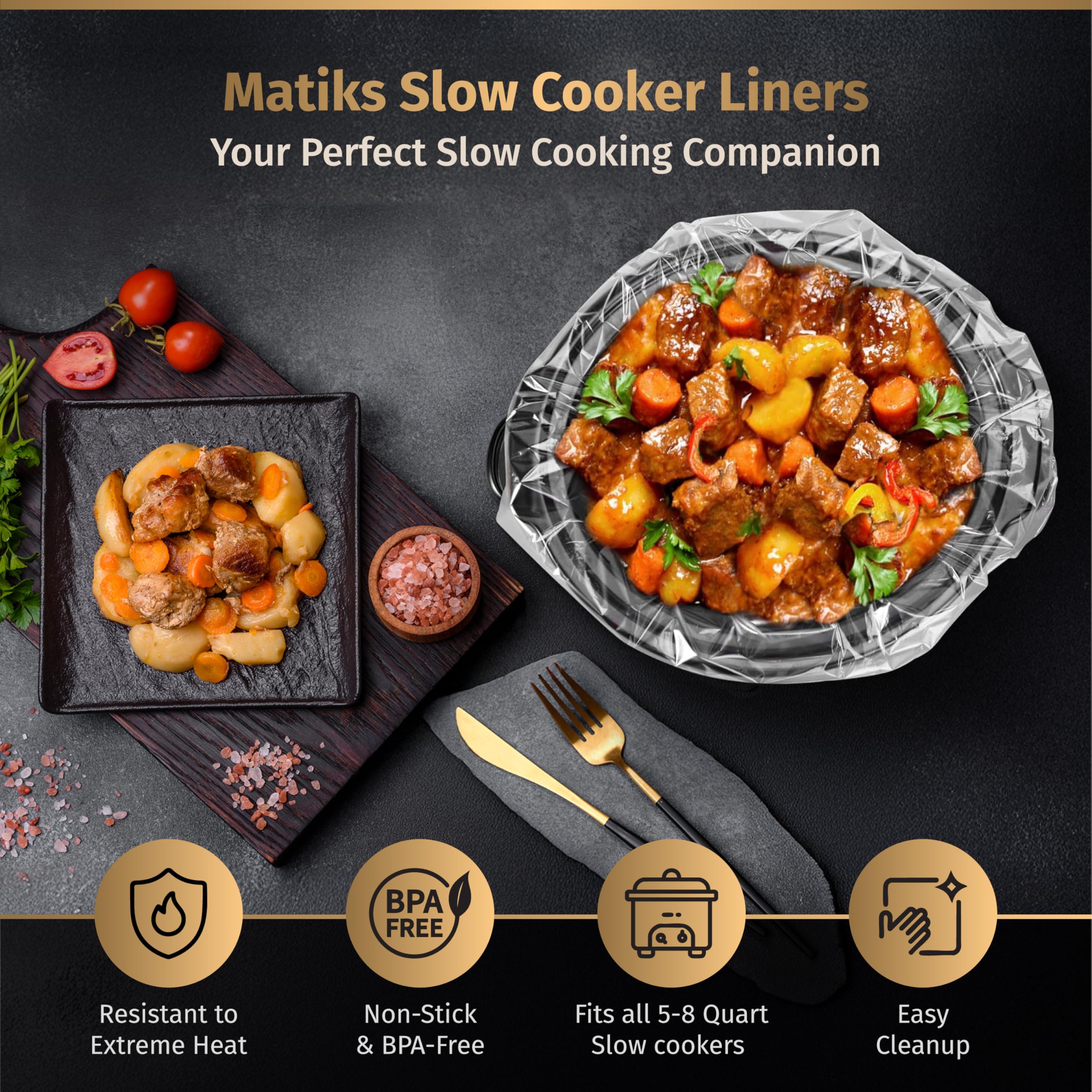 Matiks slow cooker liners inside an oval cooker for versatile fit.