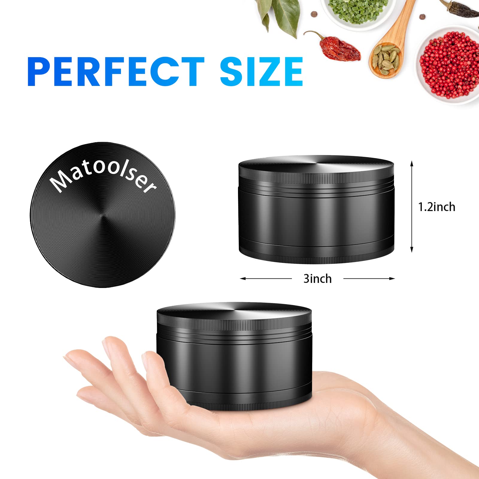 Matoolser 3 Inch Spice Grinder in action demonstrates smooth manual grinding of spices.