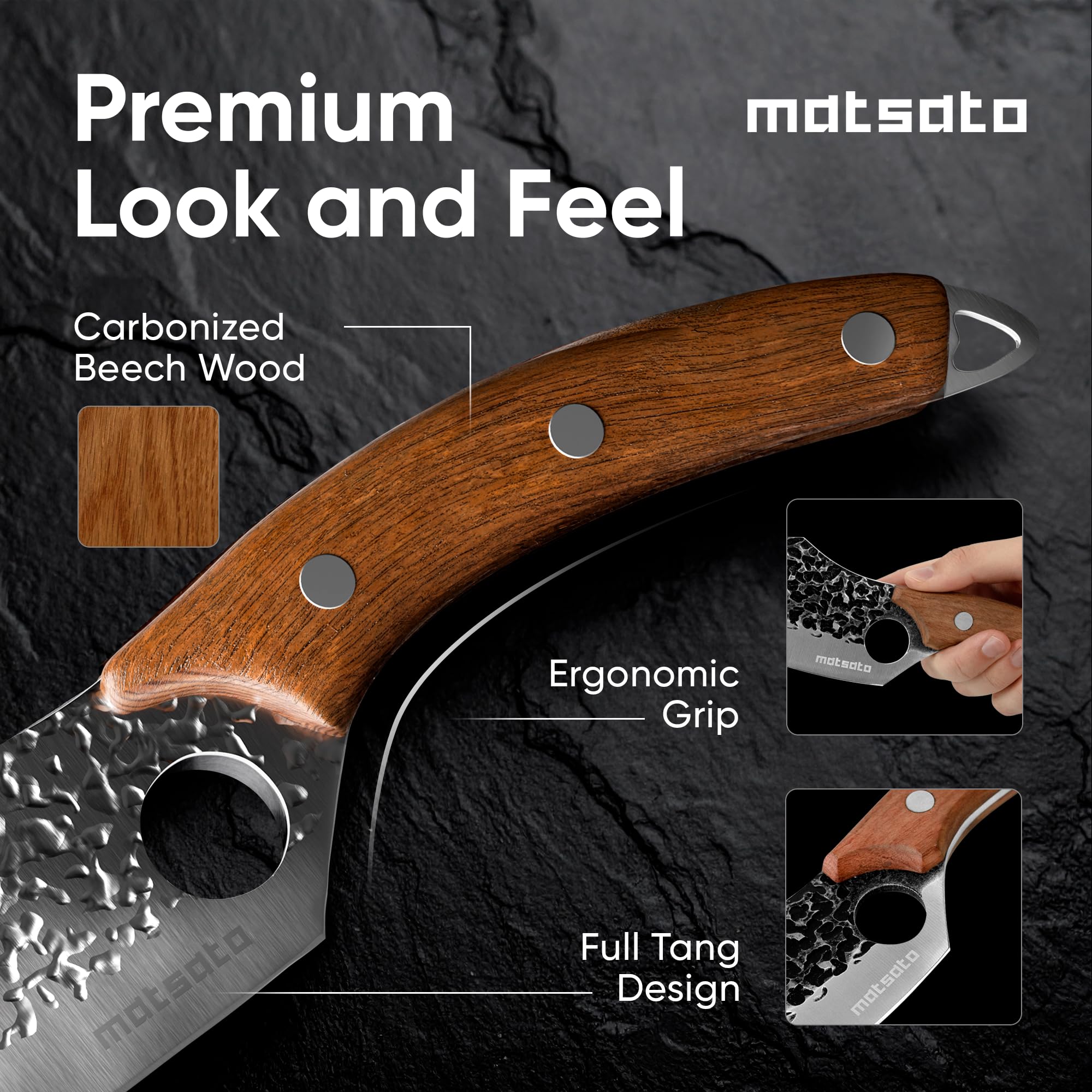 Premium beech handle blends elegance with durable, comfortable grip.