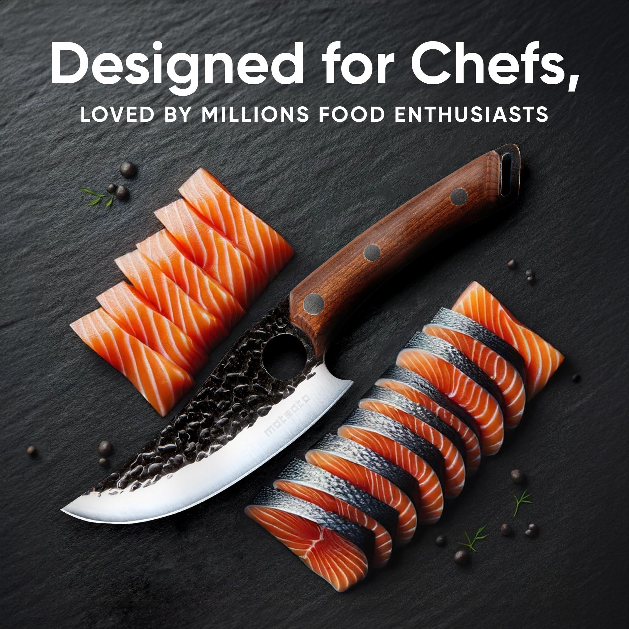 Matsato chef knife solid oak handle offers comfortable, precise control