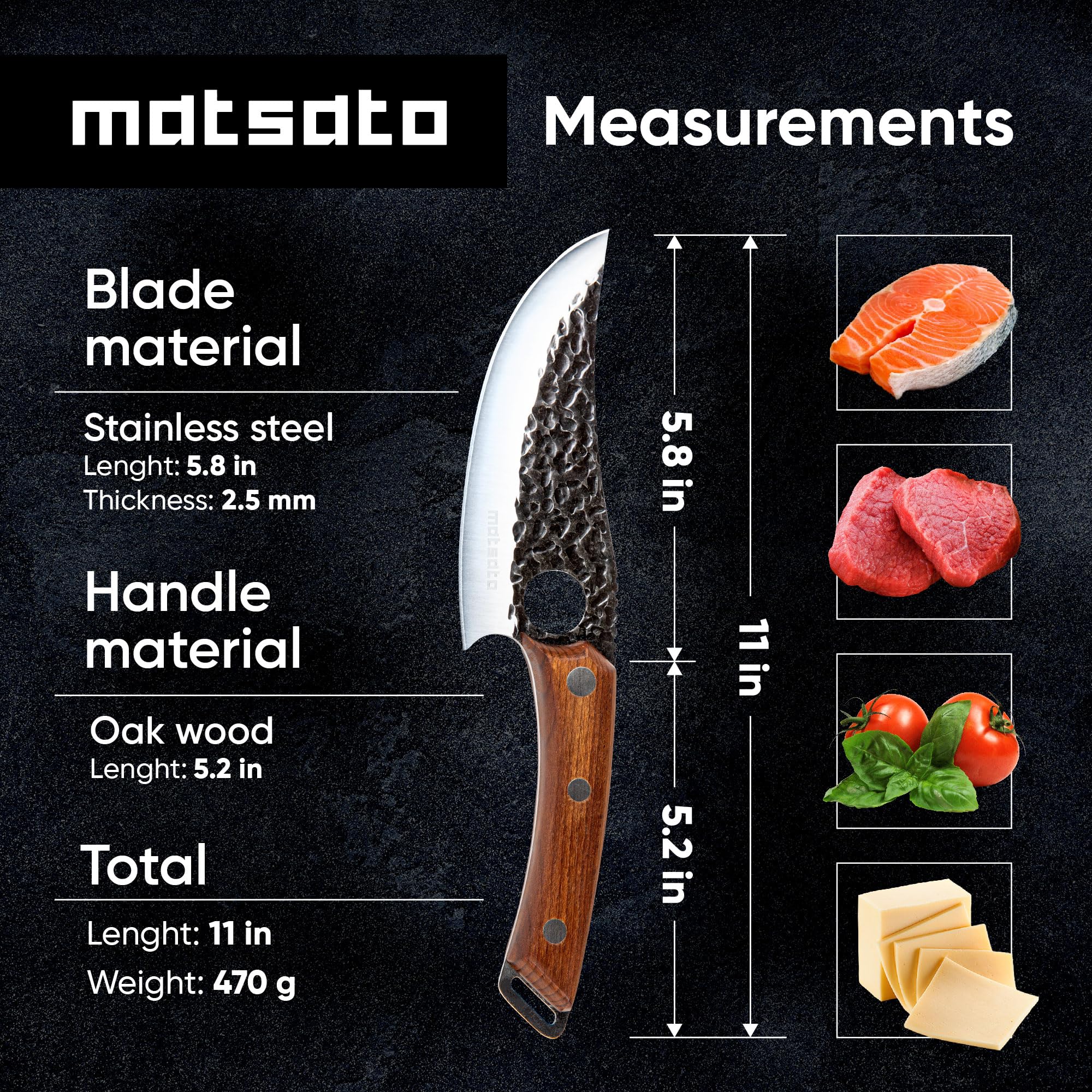 Matsato chef knife stainless steel blade delivers lasting sharpness